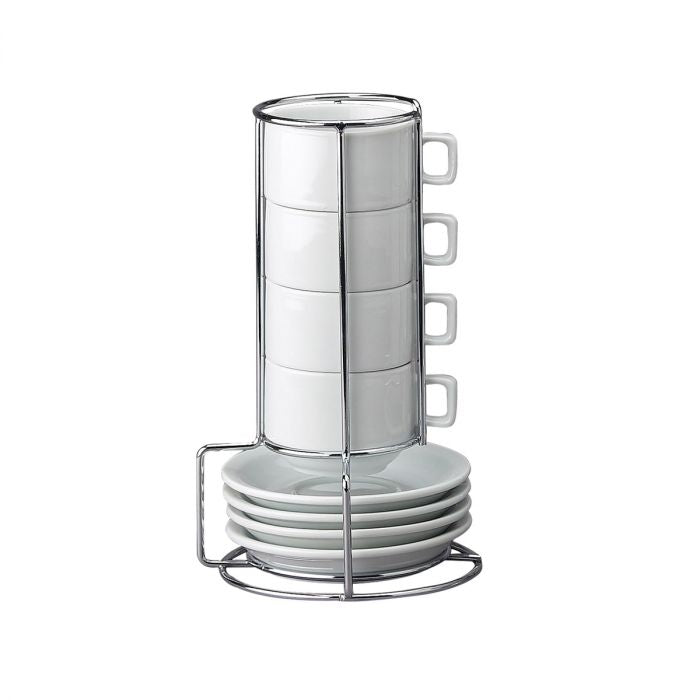 Stackable Espresso Cups Set of 4 With Stand Mug White