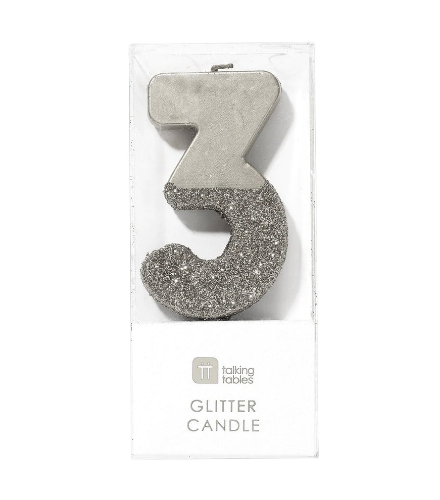 Number 3 Silver Candle