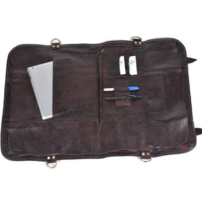 17 Pocket Leather Knife Roll Brown