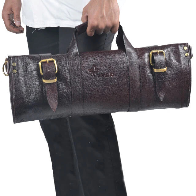 17 Pocket Leather Knife Roll Brown