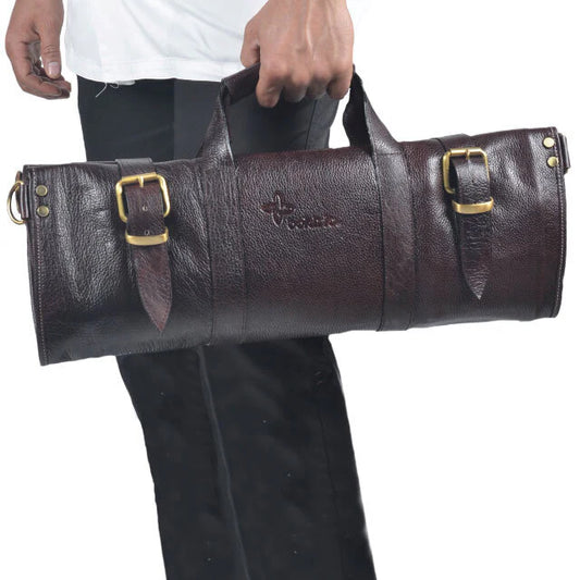 17 Pocket Leather Knife Roll Brown