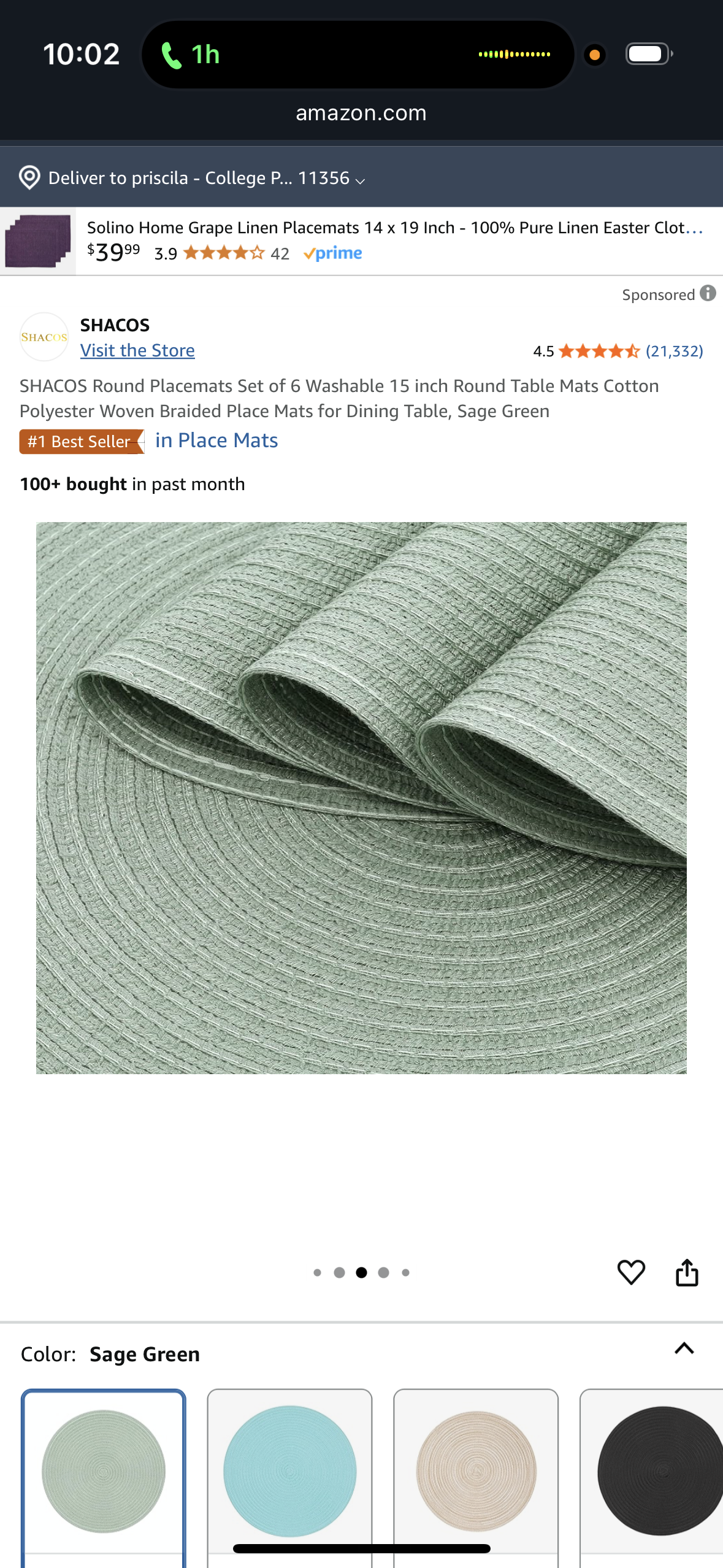 15" Braided Placemat, Turquoise