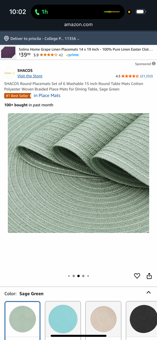 15" Braided Placemat, Turquoise