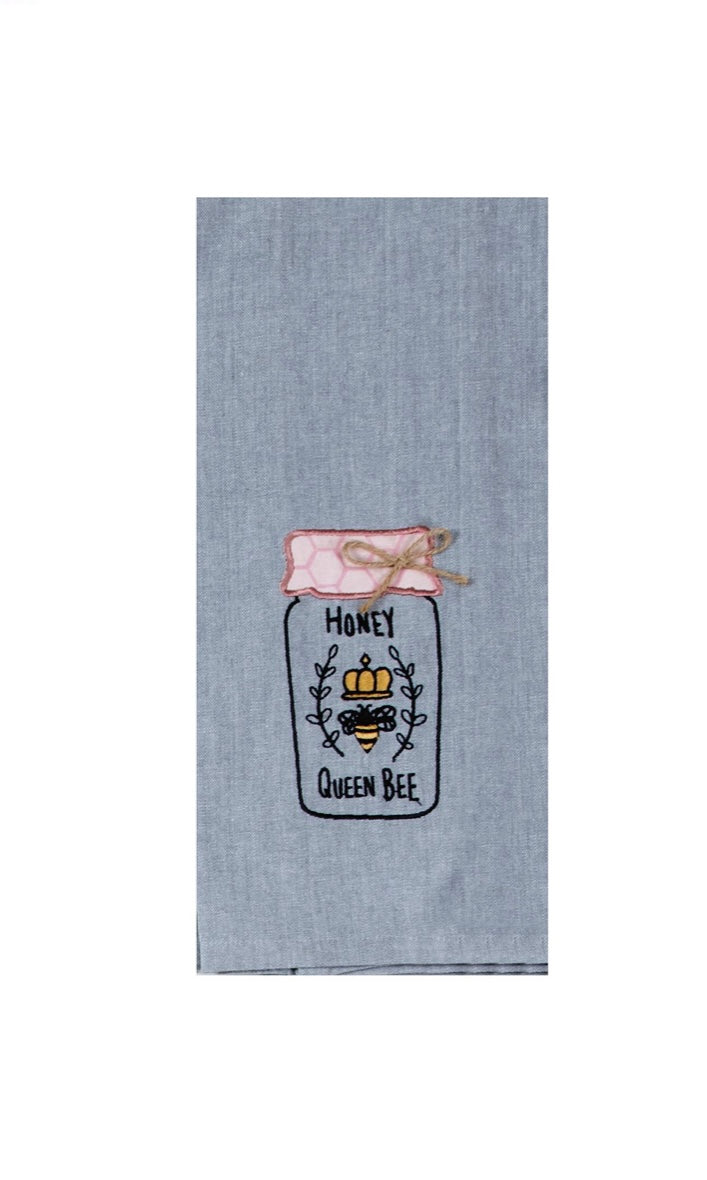 Queen Bee Embroidered Tea Towel