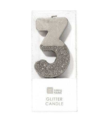 Number 3 Silver Candle