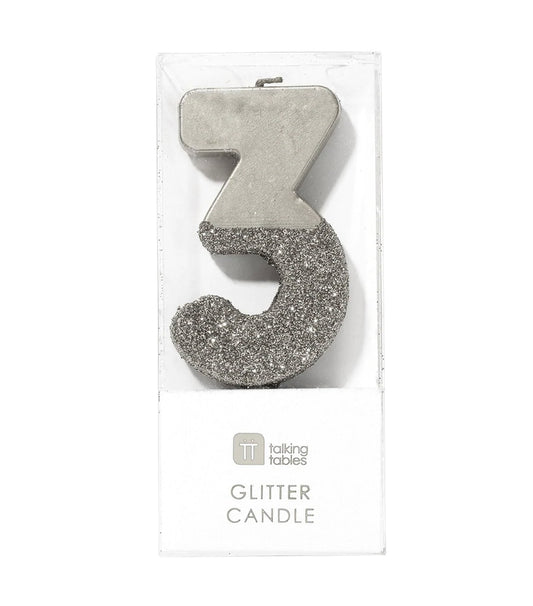 Number 3 Silver Candle