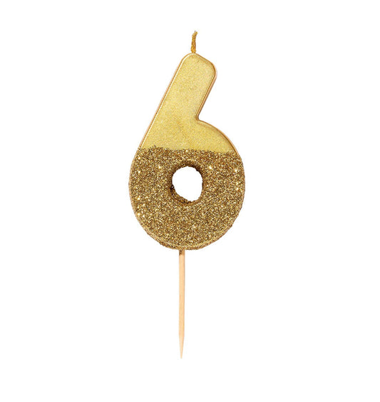 Number 6 Gold Candle