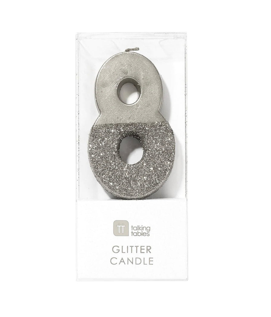 Number 8 Silver Candle