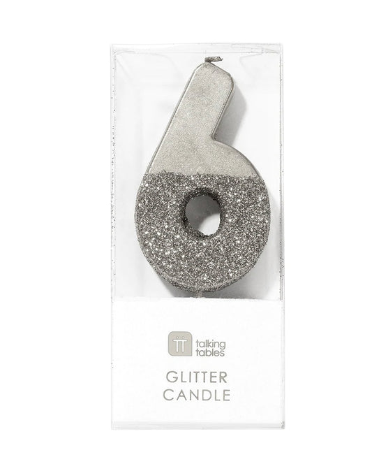 Number 6 Silver Candle