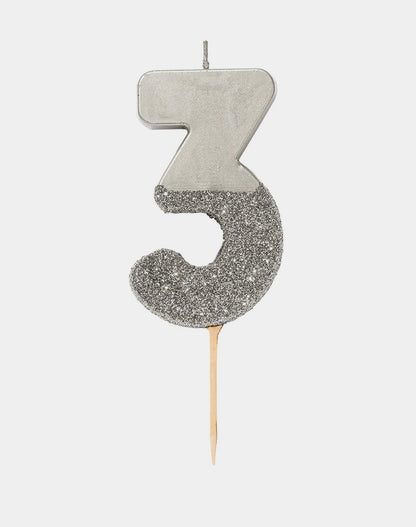 Number 3 Silver Candle